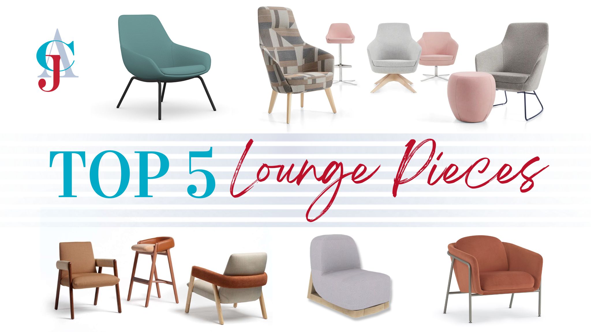 Top 5 lounge pieces for office spaces by CJ & Associates in Milwaukee and Fox Valley Wisconsin featuring Global Furniture Group Drift, JSI Indie, OFS Raya, Encore Mayland, and 9to5 Seating Lilly