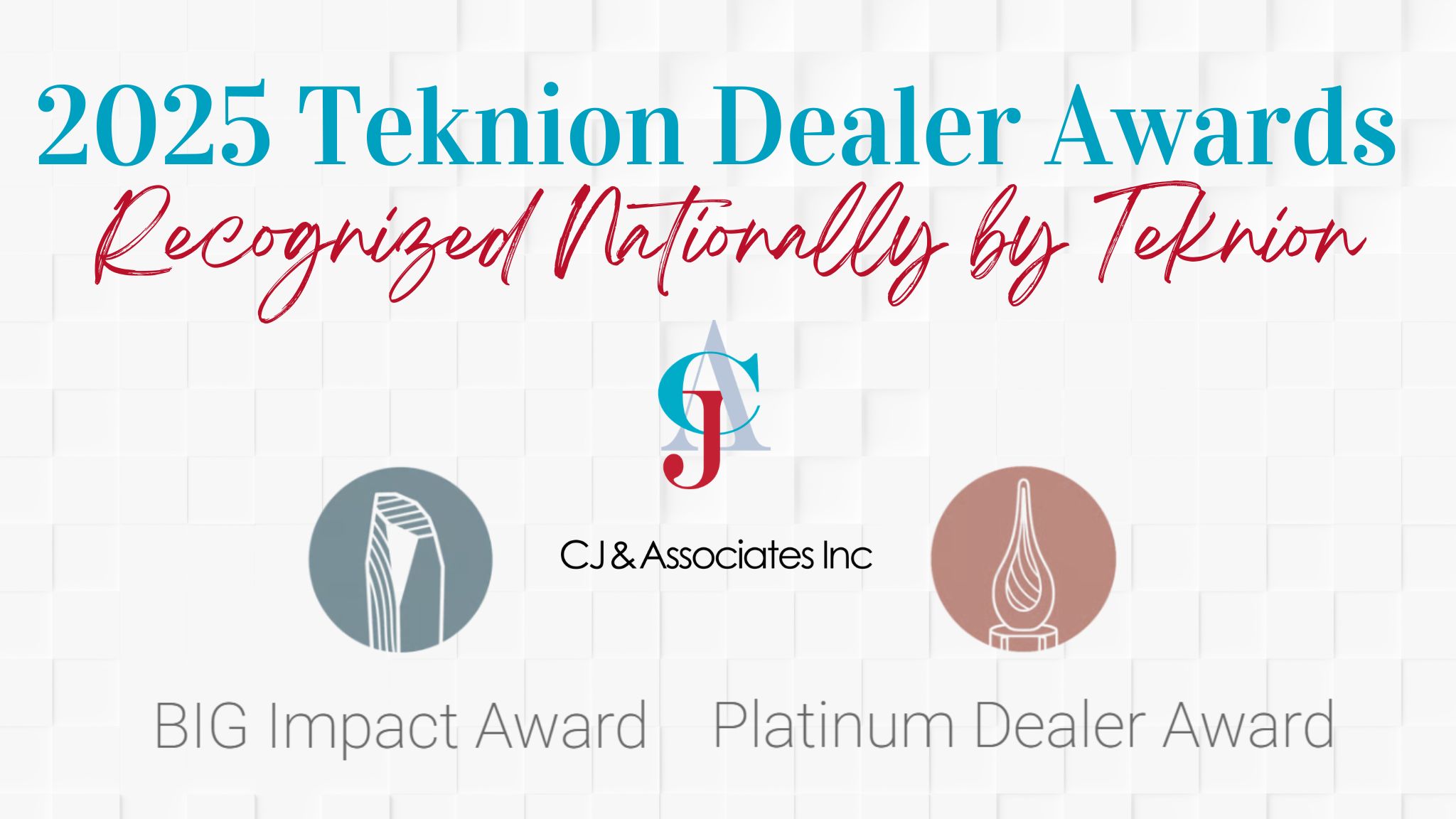 CJ & Associates recognized at the 2025 Teknion Dealer Awards as Wisconsin’s largest and most experienced Teknion dealer, receiving the Big Impact Award and Platinum Dealer Award.